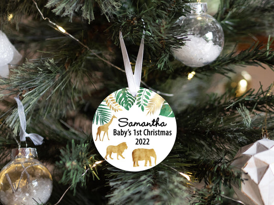 Personalized Jungle Safari Gold Baby's 1st Christmas Ornament| Baby First Christmas | Personalized Baby Christmas Ornament
