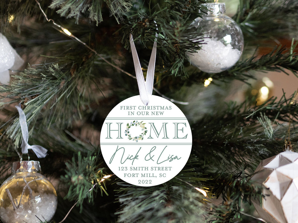 Personalized New Home Christmas Ornament | Our First Home Ornament | Christmas Wreath Ornament | Family Keepsake | Eucalyptus Ornament