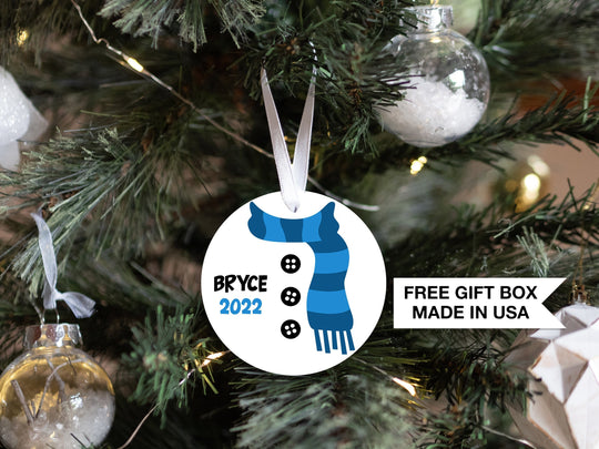 Personalized First Christmas Snowman Scarf Boy | Baby's 1st Christmas Ornament| Baby First Christmas | Personalized Baby Christmas Ornament