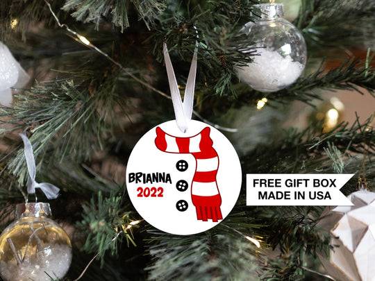 Personalized First Christmas Snowman Scarf Red | Baby's 1st Christmas Ornament| Baby First Christmas | Personalized Baby Christmas Ornament
