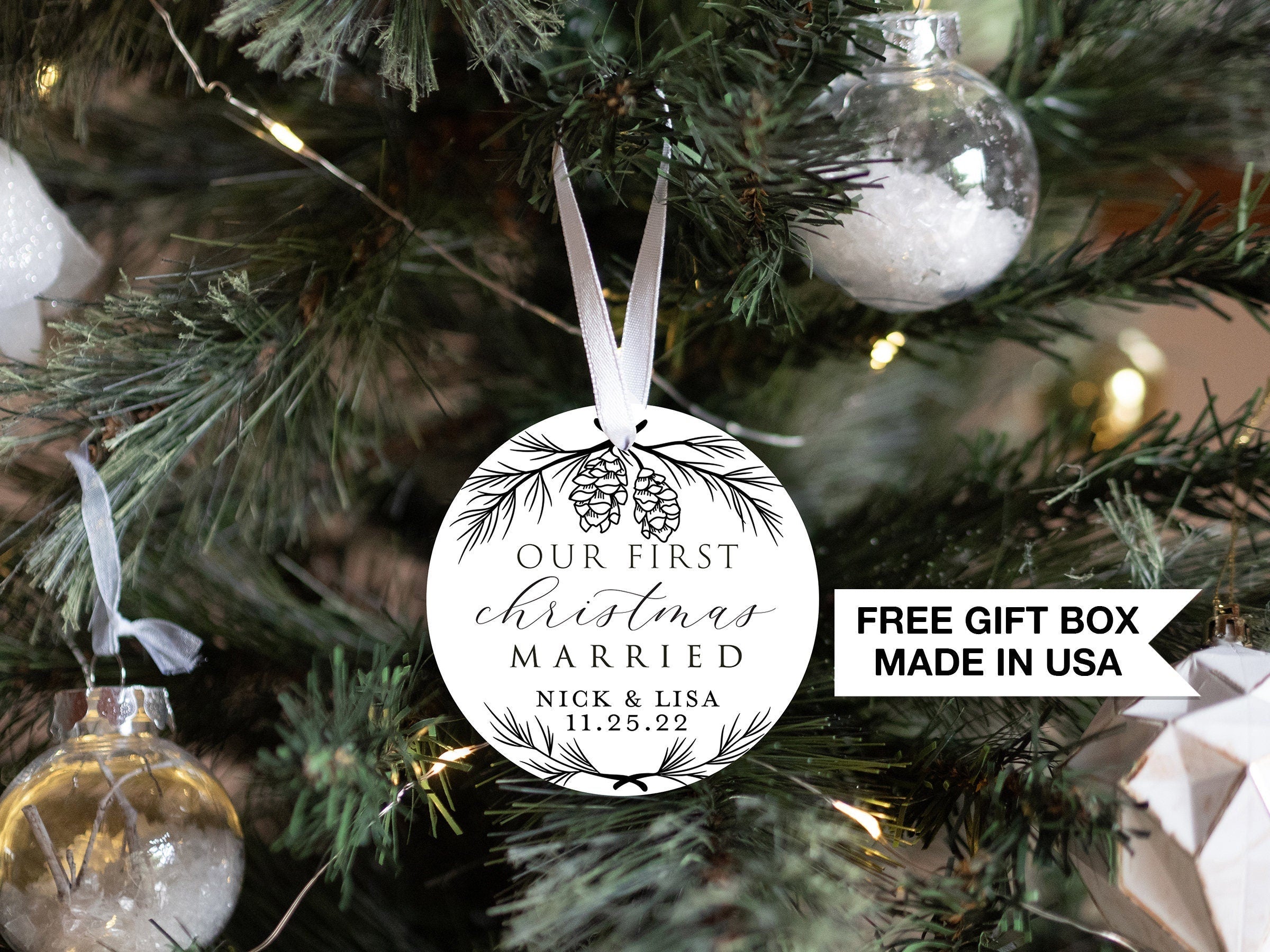 Personalized Married Christmas Pinecone Ornament | Our First Christmas | Personalized Married Keepsake Ornament | First Christmas Married