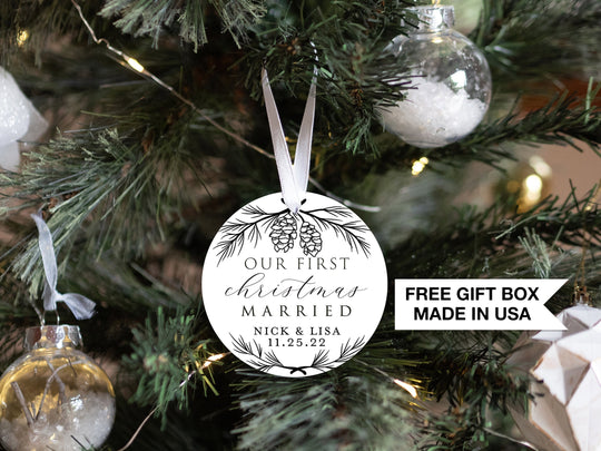 Personalized Married Christmas Pinecone Ornament | Our First Christmas | Personalized Married Keepsake Ornament | First Christmas Married
