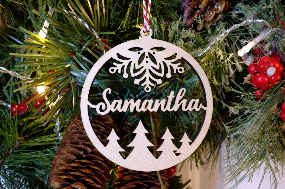Personalized Christmas Snowflake and Christmas Tree Ornament | Christmas Wood Tags | Holiday Ornament | Merry Christmas Ornament