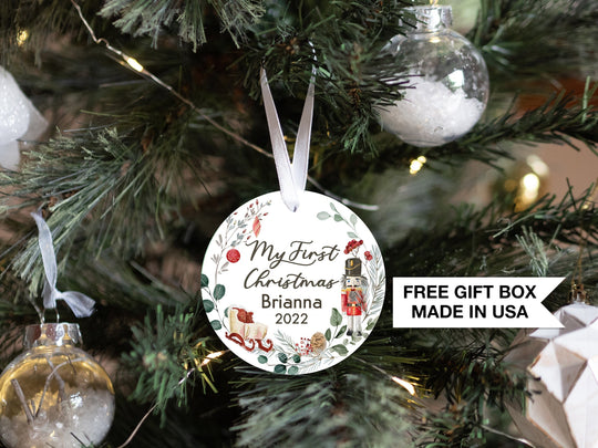 Personalized Wooden Soldier Wreath Baby's 1st Christmas Ornament| Baby First Wreath Christmas | Personalized Baby Christmas Ornament