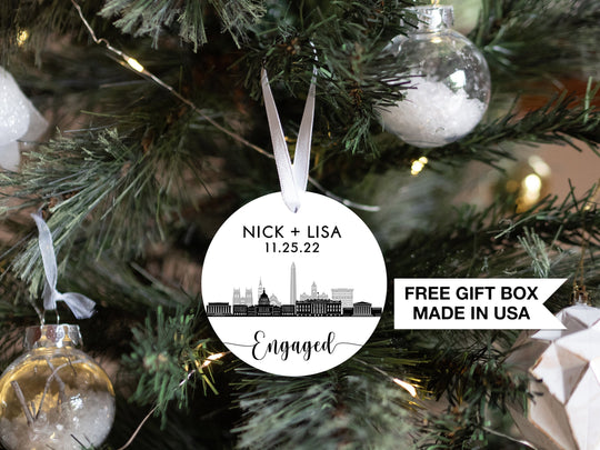 Personalized Engaged Christmas Ornament Washington DC Skyline | Our First Christmas | Engagement Keepsake Ornament | DC Christmas Engaged