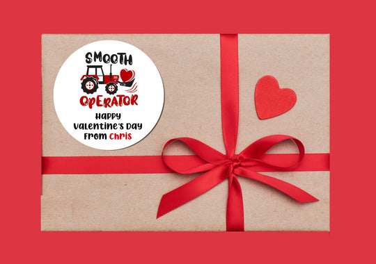 Smooth Operator Tractor Truck Valentines Day Stickers - Personalized Valentine Round Sticker Labels - Classroom Valentines for School