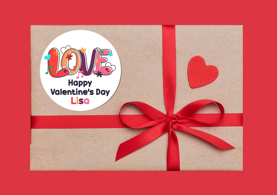 Floral Love Bubble Valentines Day Stickers - Personalized Valentine Round Sticker Labels - Classroom Valentines for School