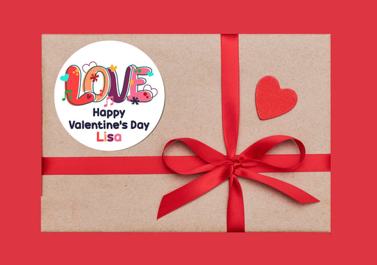 Floral Love Bubble Valentines Day Stickers - Personalized Valentine Round Sticker Labels - Classroom Valentines for School