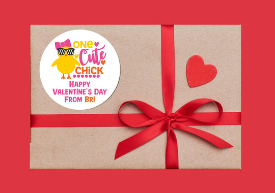 One Cute Chick Valentines Day Stickers - Personalized Valentine Round Sticker Labels - Classroom Valentines for School