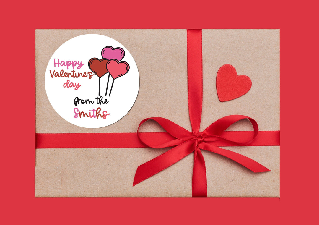 Lollipop Heart Trio Valentines Day Stickers - Personalized Valentine Round Sticker Labels - Classroom Valentines for School