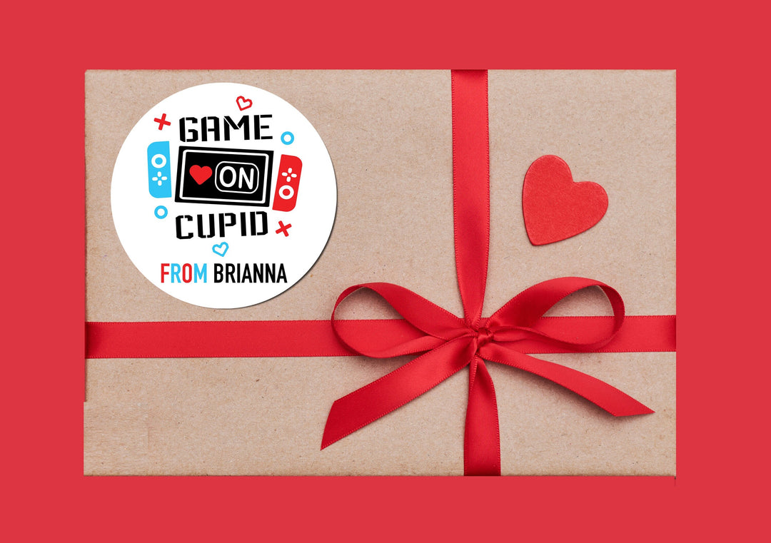 Game On Cupid Valentine's Day Stickers - Personalized Valentine Round Sticker Labels - Classroom Valentines for School
