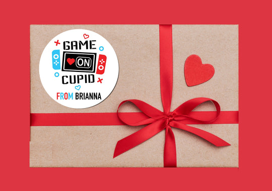 Game On Cupid Valentine's Day Stickers - Personalized Valentine Round Sticker Labels - Classroom Valentines for School