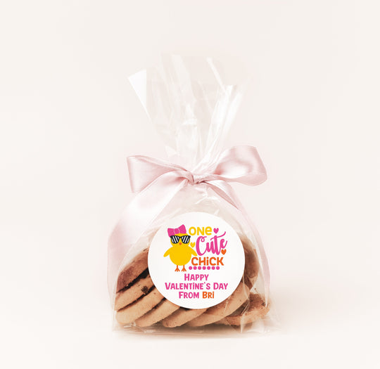One Cute Chick Valentines Day Stickers - Personalized Valentine Round Sticker Labels - Classroom Valentines for School