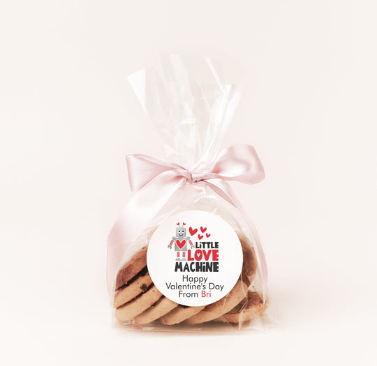 Love Machine Valentines Day Stickers - Personalized Valentine Round Sticker Labels - Classroom Valentines for School