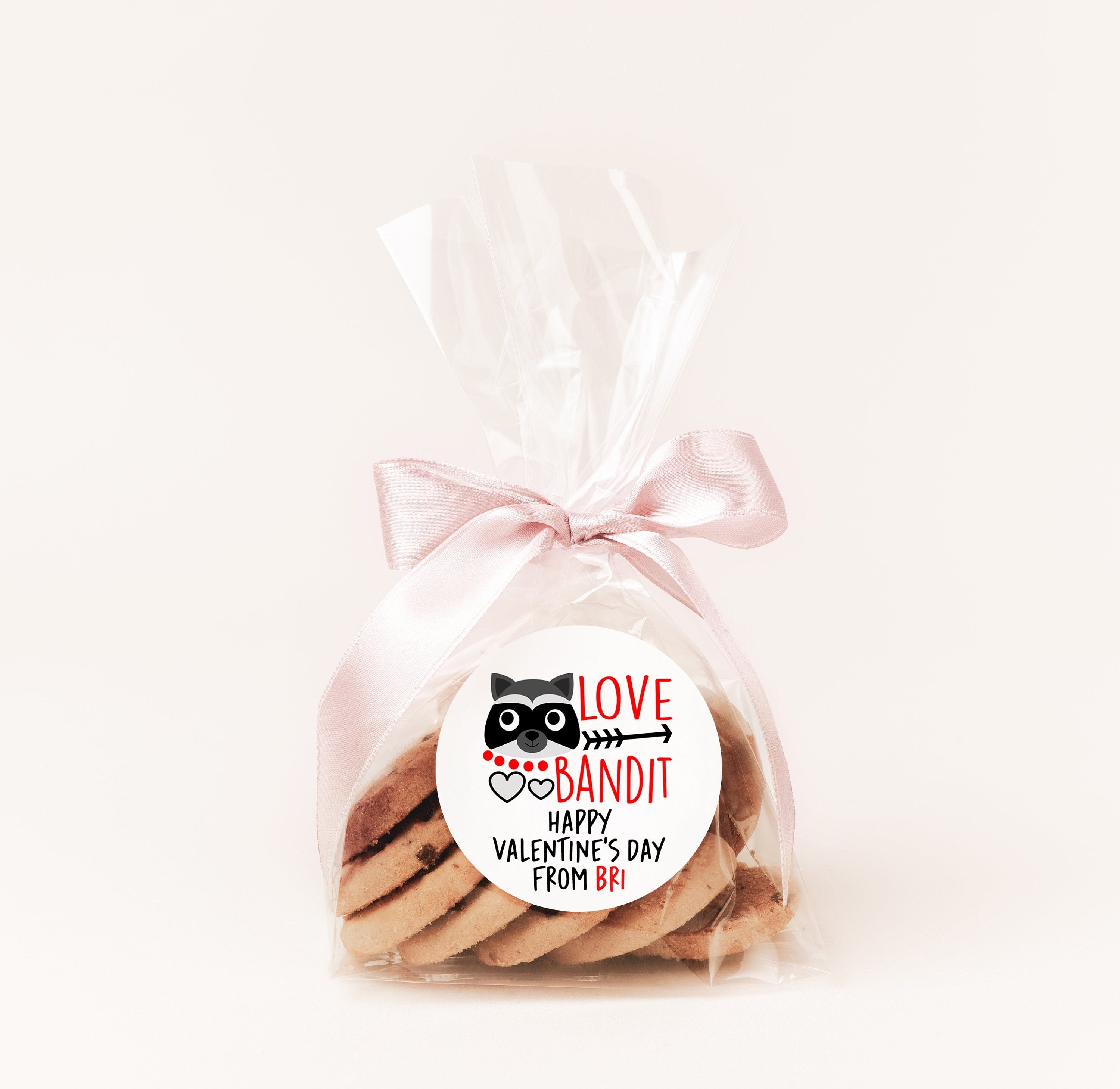 Love Bandit Valentines Day Stickers - Personalized Valentine Round Sticker Labels - Classroom Valentines for School