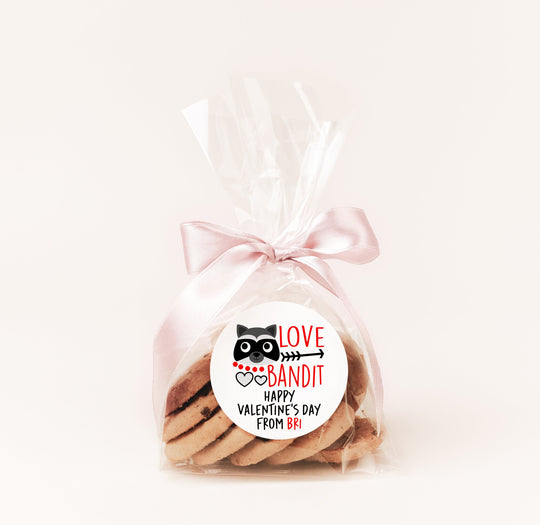 Love Bandit Valentines Day Stickers - Personalized Valentine Round Sticker Labels - Classroom Valentines for School