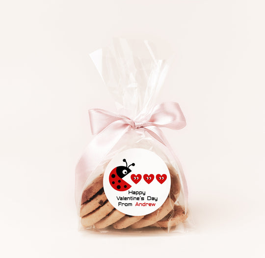Ladybug Arcade Valentines Day Stickers - Personalized Valentine Round Sticker Labels - Classroom Valentines for School