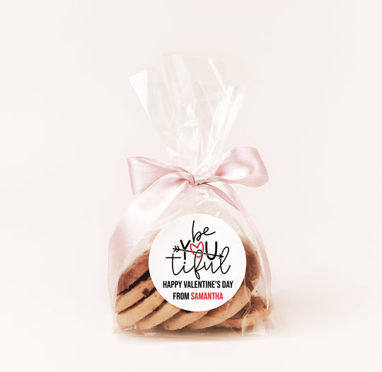 BeYoutiful Valentines Day Stickers - Personalized Valentine Round Sticker Labels - Classroom Valentines for School