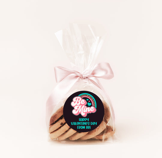 Be Mine Retro Rainbow Valentines - Personalized Valentine Round Sticker Labels - Classroom Valentines for School