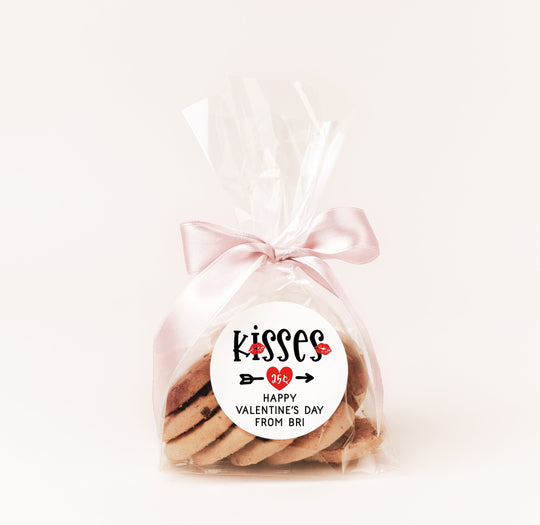 Kisses For Twenty Five Cents Chocolate Valentines Day Stickers - Personalized Valentine Sticker Labels - Classroom Valentines for School