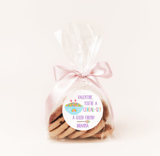 Cereal-sly Valentine Stickers - Cereal Valentine Labels - Happy Valentine's Day Personalized Stickers -