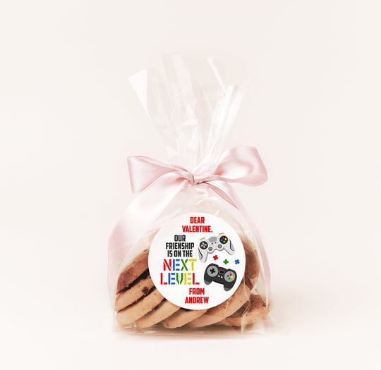 Next Level Video Gaming Valentine's Day Stickers - Personalized Valentine Round Sticker Labels - Classroom Valentines for School