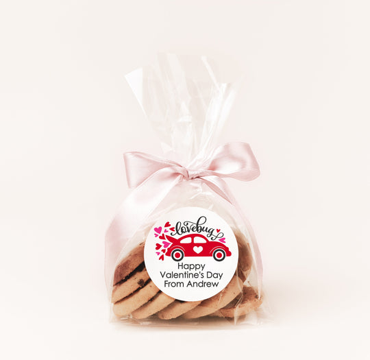 Lovebug Red Valentine's Day Stickers - Personalized Valentine Round Sticker Labels - Classroom Valentines for School