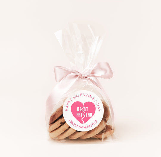 Best Friend Hearts Valentine's Day Stickers - Personalized Valentine Round Sticker Labels - Classroom Valentines for School