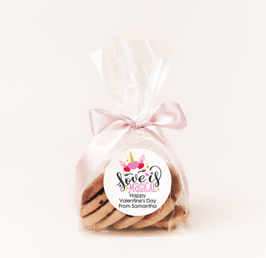 Love Is Magical Valentine's Day Stickers - Personalized Valentine Round Sticker Labels - Classroom Valentines for School