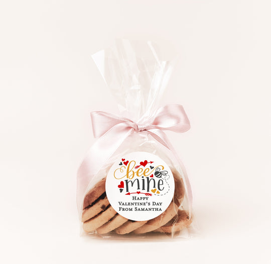 Bee Mine Valentine's Day Stickers - Personalized Valentine Round Sticker Labels - Classroom Valentines for School