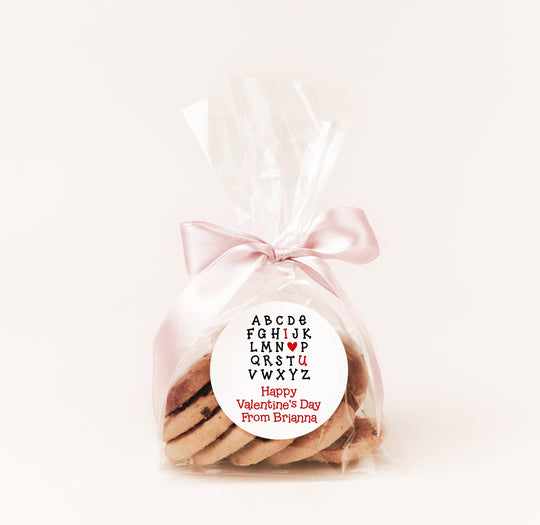 ABC I Love You Valentine's Day Stickers - Personalized Valentine Round Sticker Labels - Classroom Valentines for School