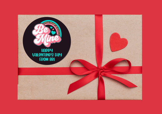 Be Mine Retro Rainbow Valentines - Personalized Valentine Round Sticker Labels - Classroom Valentines for School
