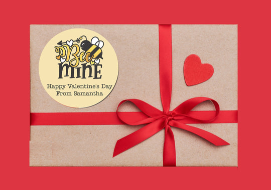 Be Mine Valentines Day Stickers - Personalized Valentine Round Sticker Labels - Classroom Valentines for School