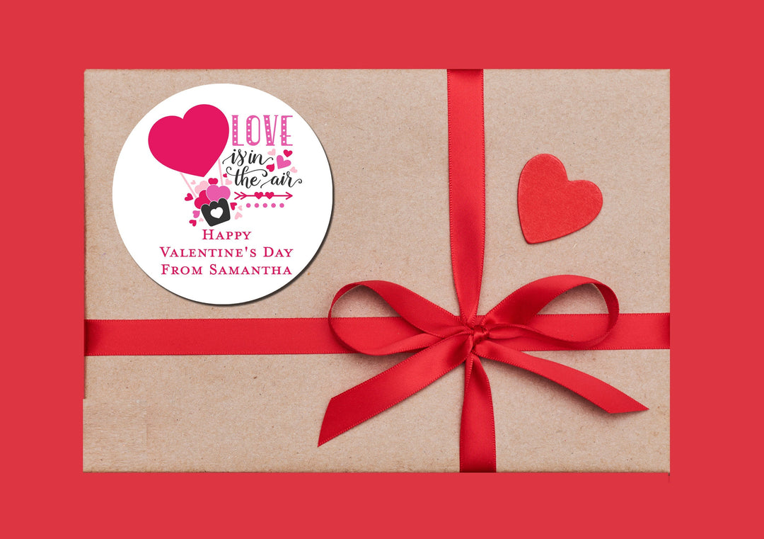 Love is in the Air Valentines Day Stickers - Personalized Valentine Round Sticker Labels - Classroom Valentines for School