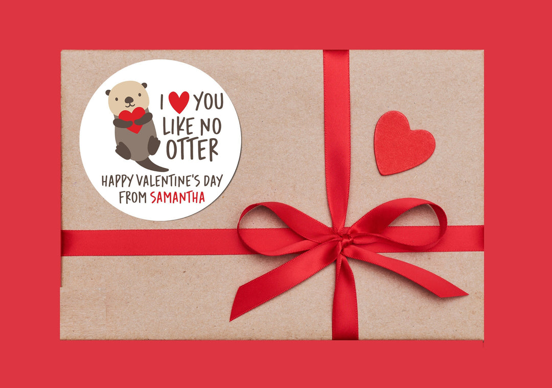 I Love You Like OTTER Valentines Day Stickers - Personalized Valentine Round Sticker Labels - Classroom Valentines for School