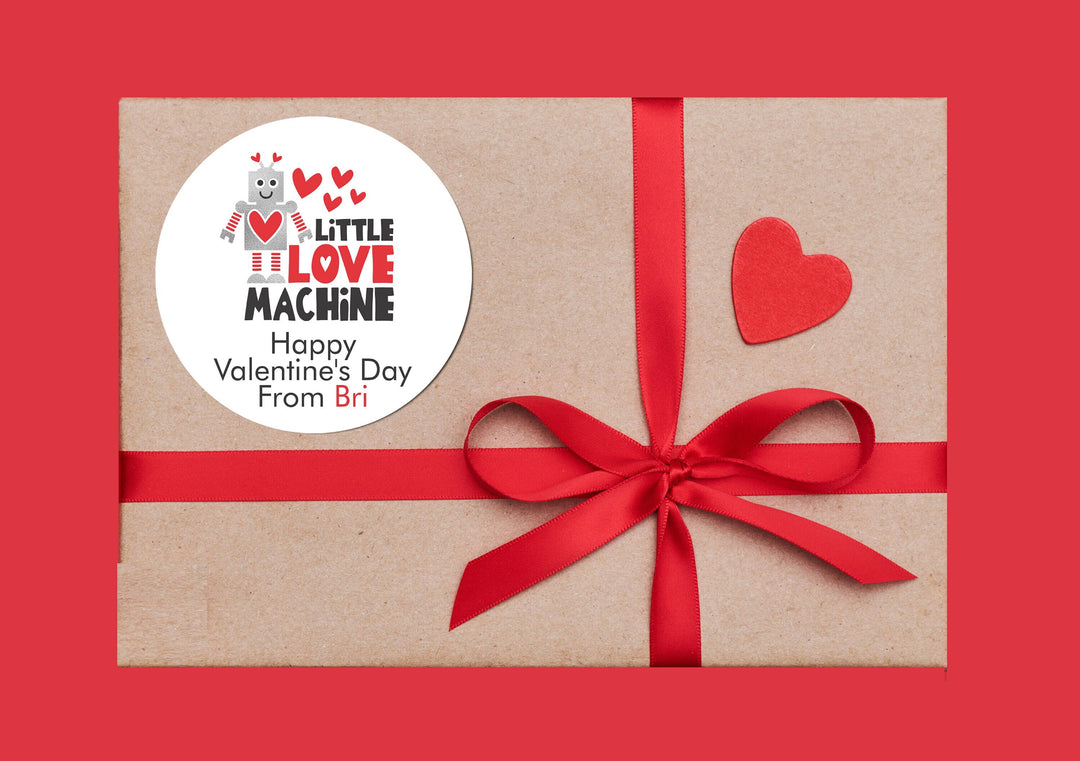 Love Machine Valentines Day Stickers - Personalized Valentine Round Sticker Labels - Classroom Valentines for School
