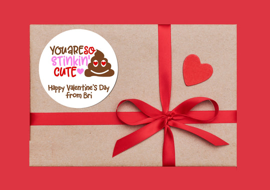 You Are So Stinkin Cute Valentines Day Stickers - Personalized Valentine Round Sticker Labels - Classroom Valentines for School