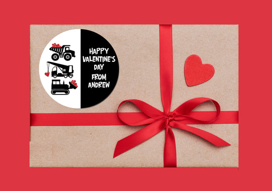 Loads of Love Dump Truck Valentine's Day Stickers - Personalized Valentine Round Sticker Labels - Classroom Valentines for School
