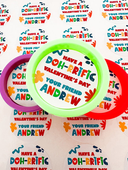 DOH Valentines Day Stickers - Personalized DOH-RRIFIC Valentine Round Sticker Labels - Classroom Valentines for School