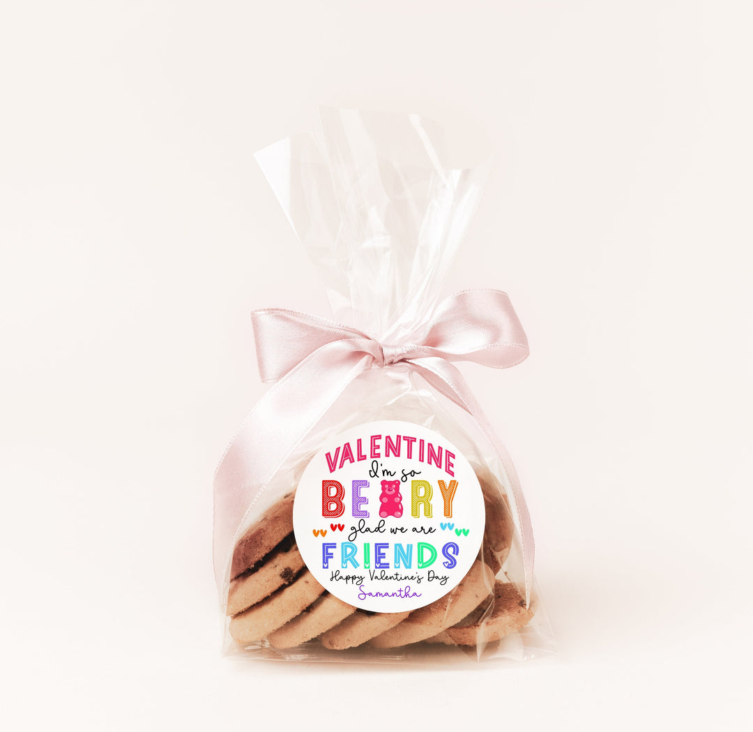 I'm Beary Glad We're Friends Valentines Day Stickers - Personalized Gummy Bear Valentine Sticker Labels - Classroom Valentines for School