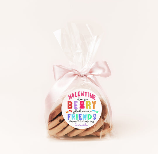 I'm Beary Glad We're Friends Valentines Day Stickers - Personalized Gummy Bear Valentine Sticker Labels - Classroom Valentines for School