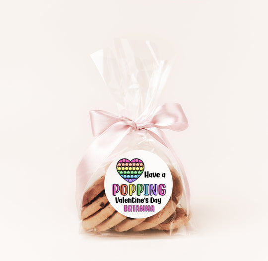 Pop It kids Valentines Day Stickers - Personalized Rainbow Pop It Valentine Round Sticker Labels - Classroom Valentines for School