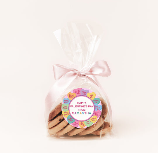 Candy Hearts Valentines Day Stickers - Personalized Valentine Round Sticker Labels - Classroom Valentines for School
