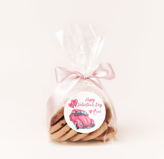 Love Bug Watercolor Valentines Day Stickers - Personalized Valentine Round Sticker Labels - Classroom Valentines for School