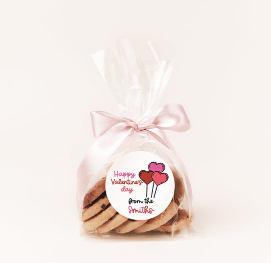 Lollipop Heart Trio Valentines Day Stickers - Personalized Valentine Round Sticker Labels - Classroom Valentines for School