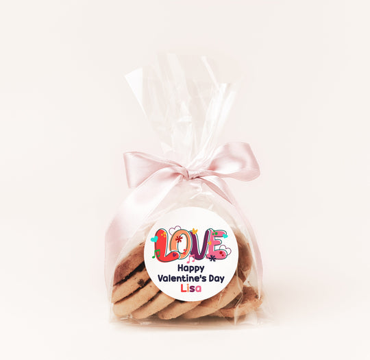 Floral Love Bubble Valentines Day Stickers - Personalized Valentine Round Sticker Labels - Classroom Valentines for School