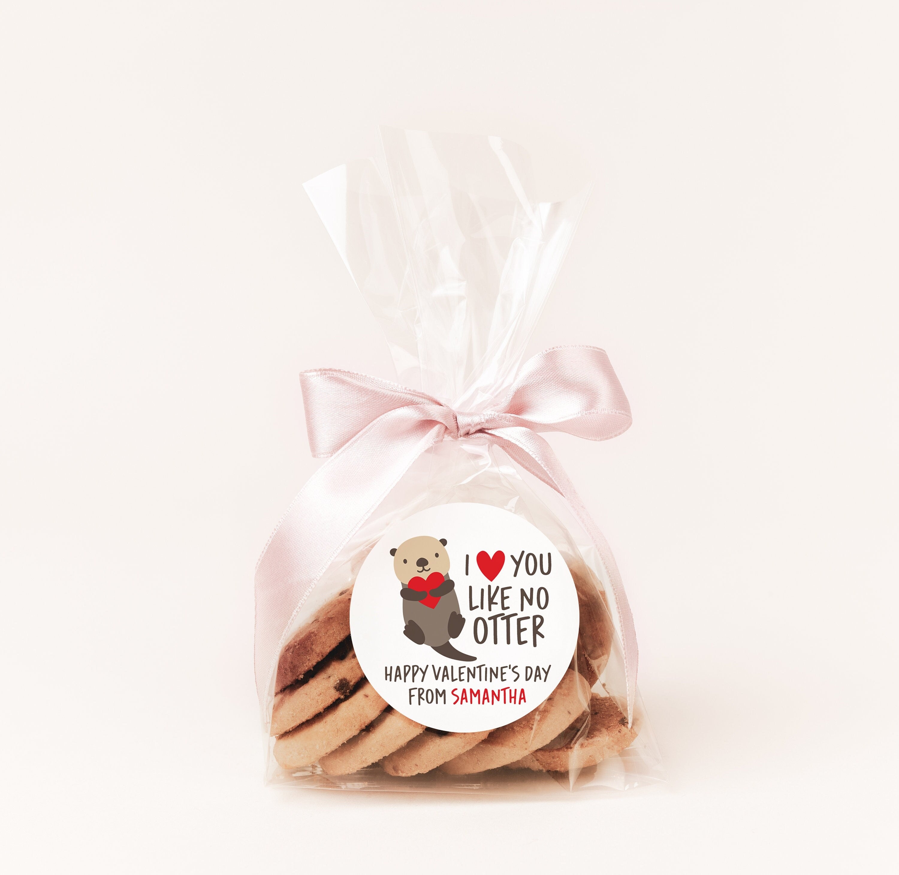 I Love You Like OTTER Valentines Day Stickers - Personalized Valentine Round Sticker Labels - Classroom Valentines for School