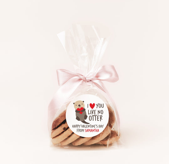 I Love You Like OTTER Valentines Day Stickers - Personalized Valentine Round Sticker Labels - Classroom Valentines for School