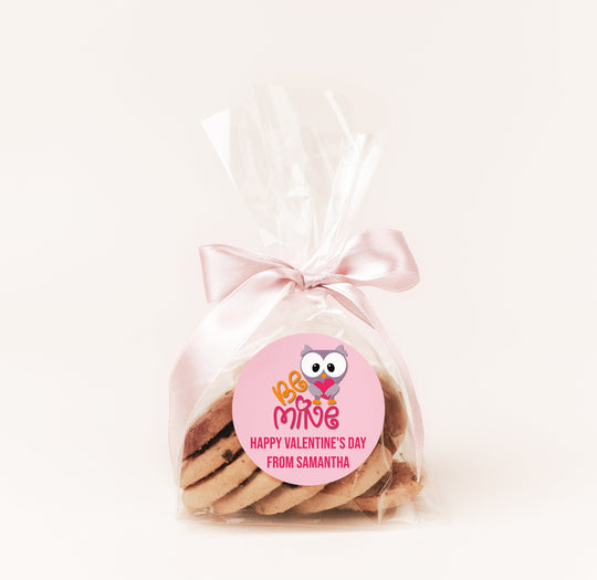 Be Mine Owl Valentines Day Stickers - Personalized Valentine Round Sticker Labels - Classroom Valentines for School
