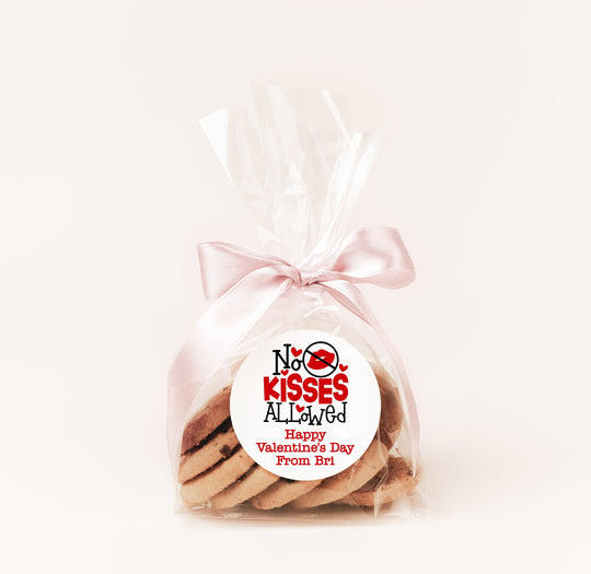 No Kissing Allowed Chocolate Valentines Day Stickers - Personalized Valentine Round Sticker Labels - Classroom Valentines for School